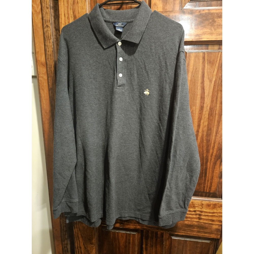 Brooks Brothers 346 Performance Knit Polo Shirt Mens XL Long Sleeve Gray Cotton